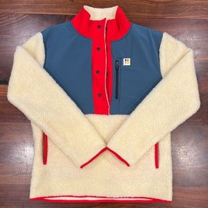 Cozy Colorblock Sherpa Pullover - Cream, Navy & Red